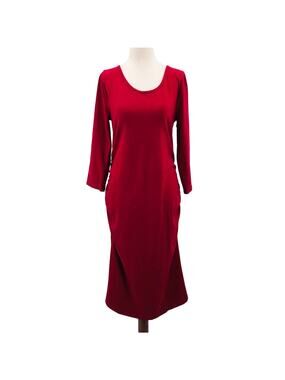 ISABEL MATERNITY M red scoop neck cotton blend  long sleeve midi dress NWT 0B8